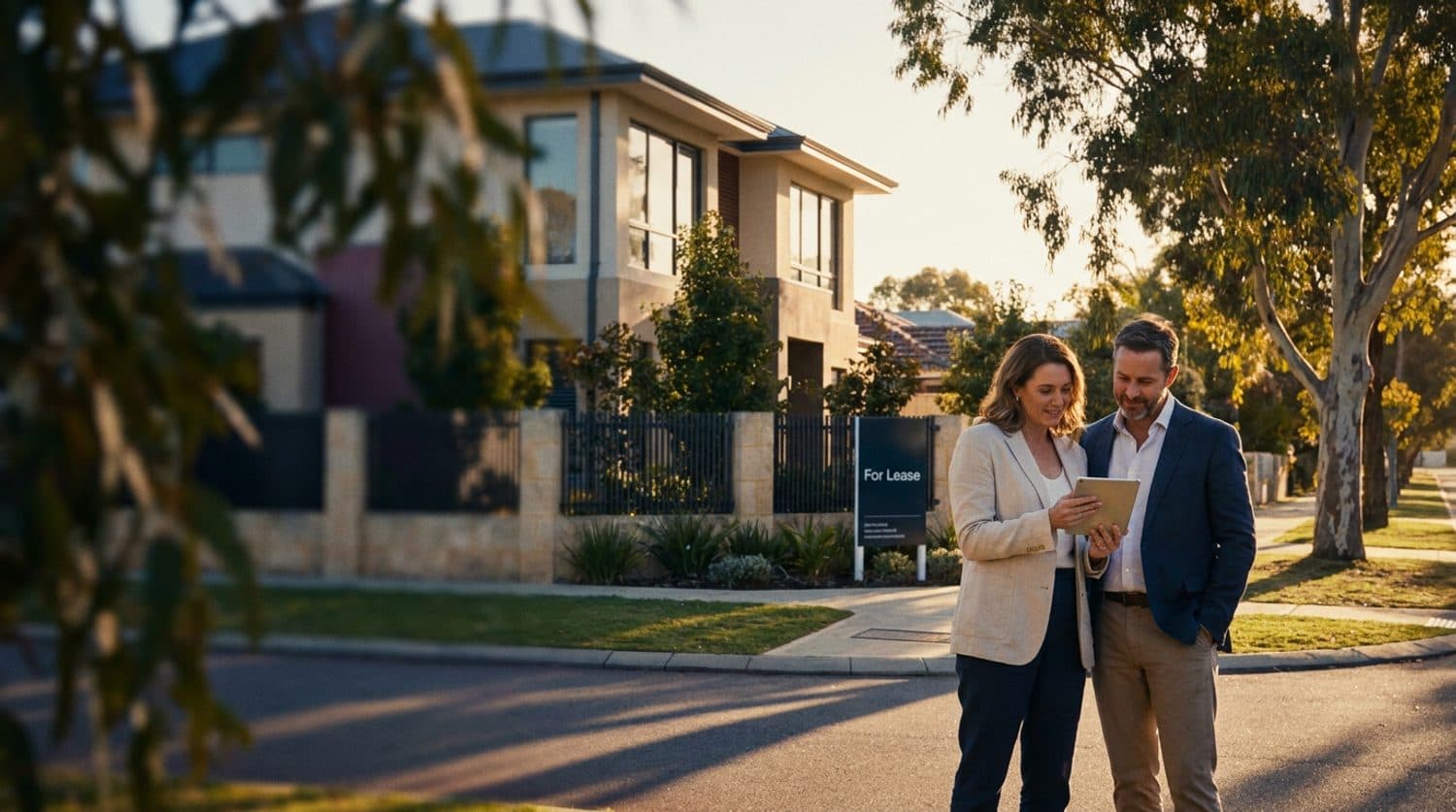 A Perth couple reviewing an investment property from the street